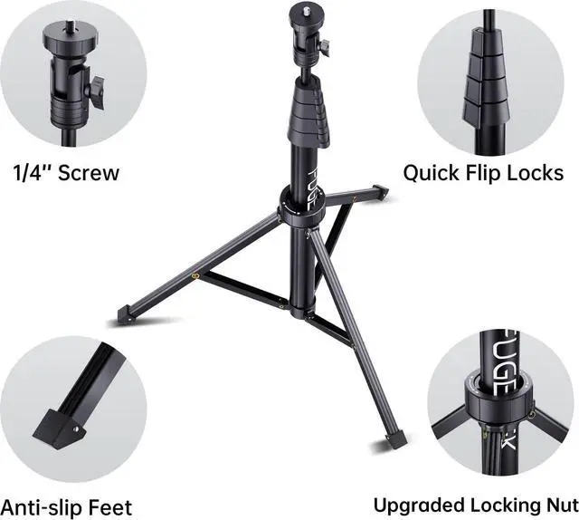 Alt view image 2 of 7 - Fugetek 67" Professional Cell Phone Tripod, Portable All in One, Bluetooth Remote, Phone Holder, Compatible with iPhone & Android Devices, Non Skid Feet, Black