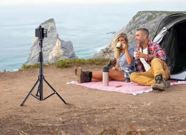 Alt view image 5 of 7 - Fugetek 67" Professional Cell Phone Tripod, Portable All in One, Bluetooth Remote, Phone Holder, Compatible with iPhone & Android Devices, Non Skid Feet, Black