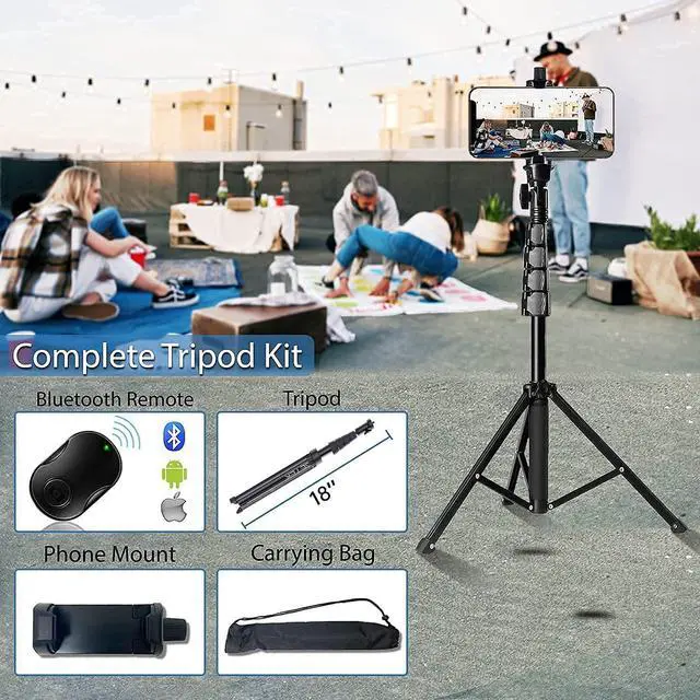Alt view image 4 of 7 - Fugetek 67" Professional Cell Phone Tripod, Portable All in One, Bluetooth Remote, Phone Holder, Compatible with iPhone & Android Devices, Non Skid Feet, Black