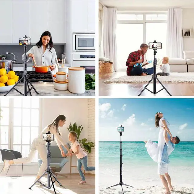Alt view image 7 of 7 - Fugetek 67" Professional Cell Phone Tripod, Portable All in One, Bluetooth Remote, Phone Holder, Compatible with iPhone & Android Devices, Non Skid Feet, Black