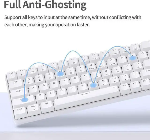 Alt view image 5 of 7 - 60 Percent Keyboard,Gaming Keyboard,LED Backlit Ultra-Compact 68 Keys Gaming Mechanical Keyboard with Separate Arrow/Control Keys, T68SE, Red Switch