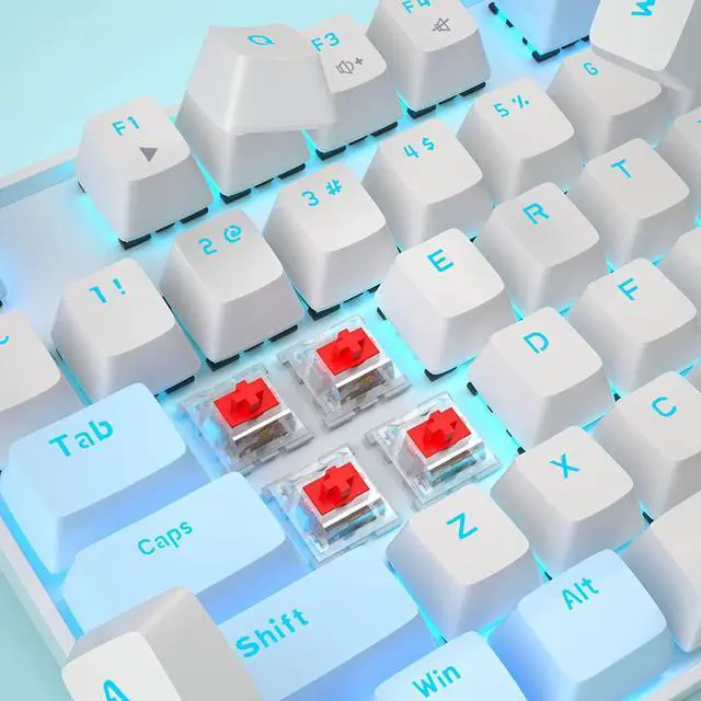 Alt view image 2 of 7 - 75% Mechanical Gaming Keyboard with Red Switch, LED Blue Backlit Keyboard, 87 Keys Compact TKL Wired Computer Keyboard for Windows Laptop PC Gamer - White/Blue