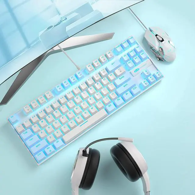 Alt view image 6 of 7 - 75% Mechanical Gaming Keyboard with Red Switch, LED Blue Backlit Keyboard, 87 Keys Compact TKL Wired Computer Keyboard for Windows Laptop PC Gamer - White/Blue