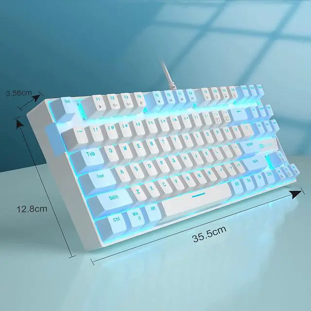 Alt view image 7 of 7 - 75% Mechanical Gaming Keyboard with Red Switch, LED Blue Backlit Keyboard, 87 Keys Compact TKL Wired Computer Keyboard for Windows Laptop PC Gamer - White/Blue