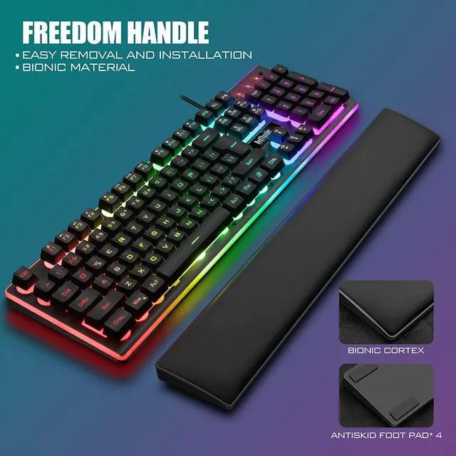 Alt view image 4 of 7 - RedThunder K10 Wired Gaming Keyboard and Mouse and Wrist Rest Combo, RGB Backlit, Mechanical Feel Anti-ghosting Keyboard + 7D 7200 DPI Mice+Soft Leather Wrist Rest 3 in 1 PC Gamer Accessories(Black)