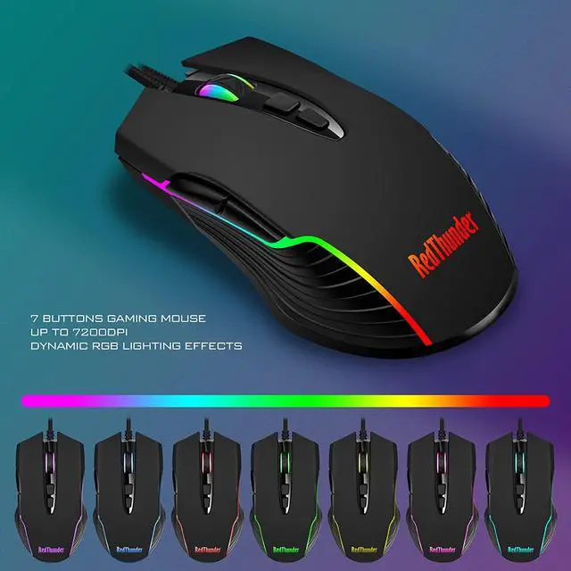 Alt view image 6 of 7 - RedThunder K10 Wired Gaming Keyboard and Mouse and Wrist Rest Combo, RGB Backlit, Mechanical Feel Anti-ghosting Keyboard + 7D 7200 DPI Mice+Soft Leather Wrist Rest 3 in 1 PC Gamer Accessories(Black)