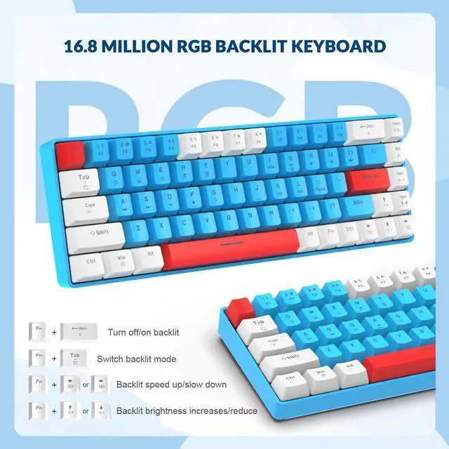 Alt view image 4 of 7 - ZIYOU LANG RK-T8 Wired 65% Mechanical Gaming Keyboard with RGB LED Backlit Anti-ghosting TKL Mini 68 Key Custom Coiled C to A Cable Tactile Blue Switch for PS4 PS5 Xbox PC Mac Gamer(White/Blue/Red)