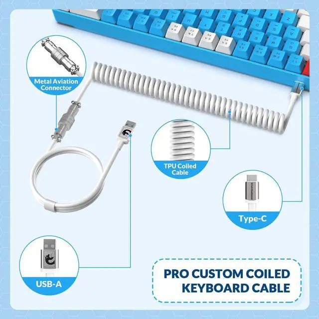 Alt view image 6 of 7 - ZIYOU LANG RK-T8 Wired 65% Mechanical Gaming Keyboard with RGB LED Backlit Anti-ghosting TKL Mini 68 Key Custom Coiled C to A Cable Tactile Blue Switch for PS4 PS5 Xbox PC Mac Gamer(White/Blue/Red)