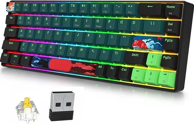 Main image of surmen GT68 Wireless Mechanical Gaming Keyboard, Hot Swappable 60% Layout 68 Keys Bluetooth5.0/2.4G/Wired Gaming Keyboard with with Stand-Alone Arrow/Control Keys (Gateron Yellow, Sound Wave 68)