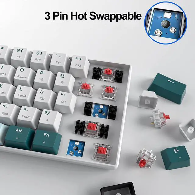 Alt view image 3 of 7 - Fogruaden 60% Wireless Mechanical Keyboard, Hot Swappable USB-C Wired/Bluetooth Keyboard with RGB Backlit for Win/Mac, 61 Keys NKRO Gaming Keyboard, Double Shot PBT Keycaps(Gateron Red Switch, Forest)