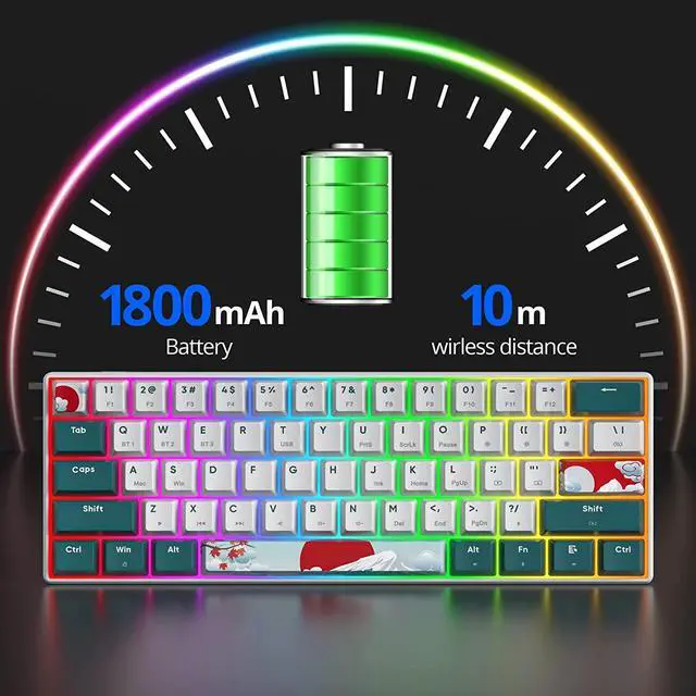 Alt view image 5 of 7 - Fogruaden 60% Wireless Mechanical Keyboard, Hot Swappable USB-C Wired/Bluetooth Keyboard with RGB Backlit for Win/Mac, 61 Keys NKRO Gaming Keyboard, Double Shot PBT Keycaps(Gateron Red Switch, Forest)
