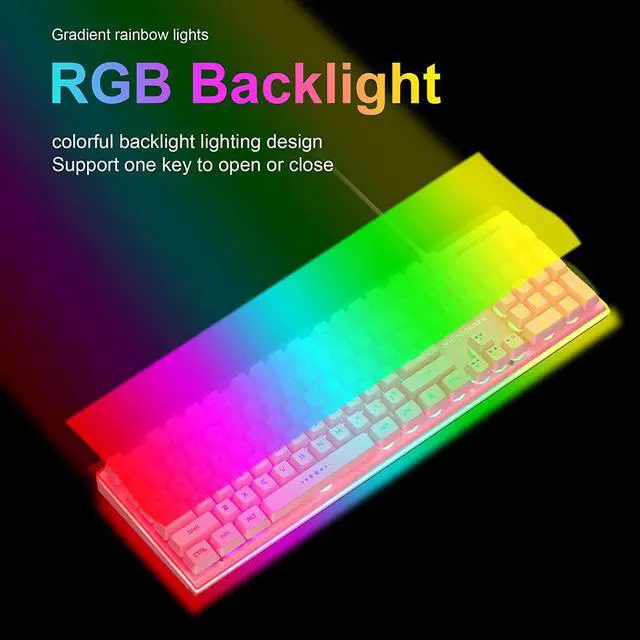 Alt view image 2 of 7 - MageGee GT838 Gaming Keyboard and Mouse Combo, 104 Keys RGB Backlit Quiet Wired Keyboards for Laptop PC MAC, with Number Pad, Metal Panel, Anti-Ghosting, Pink