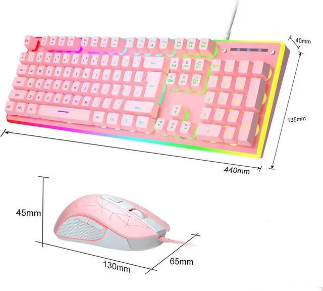 Alt view image 7 of 7 - MageGee GT838 Gaming Keyboard and Mouse Combo, 104 Keys RGB Backlit Quiet Wired Keyboards for Laptop PC MAC, with Number Pad, Metal Panel, Anti-Ghosting, Pink