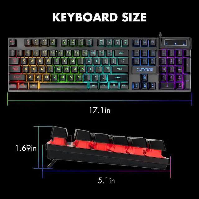 Alt view image 6 of 6 - Wired Gaming Keyboard for Mac PC PS5 PS4 Xbox One Gamers RGB Backlit | LED Mechanical Feel Keyboard with Multimedia Keys Number Pad, 104 Keys USB Desktop Computer Windows Keyboards (Black)
