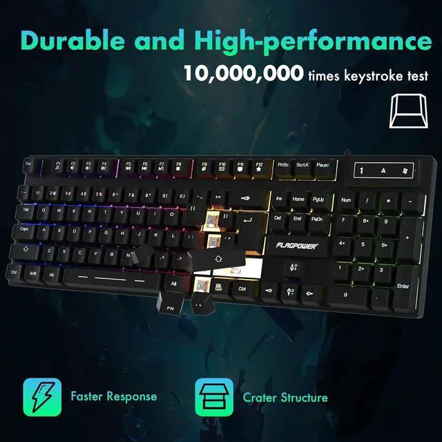 Alt view image 5 of 7 - RGB Gaming Keyboard and Breathing Mouse Combo, Adjutable Breathing Backlit Mechanical Feeling Keyboard with 4 Colors 4800DPI Backlight Mouse for PC Laptop Computer Game and Work