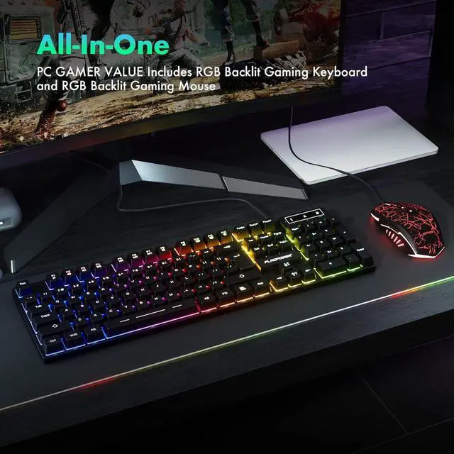 Alt view image 6 of 7 - RGB Gaming Keyboard and Breathing Mouse Combo, Adjutable Breathing Backlit Mechanical Feeling Keyboard with 4 Colors 4800DPI Backlight Mouse for PC Laptop Computer Game and Work