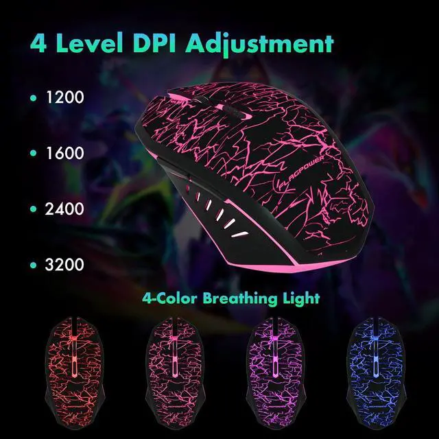 Alt view image 7 of 7 - RGB Gaming Keyboard and Breathing Mouse Combo, Adjutable Breathing Backlit Mechanical Feeling Keyboard with 4 Colors 4800DPI Backlight Mouse for PC Laptop Computer Game and Work