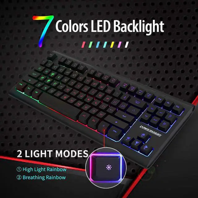 Alt view image 2 of 7 - Rainbow LED Backlit 87 Keys Gaming Keyboard Compact Keyboard with 12 Multimedia Shortcut Keys USB Wired Keyboard for PC Gamers Office