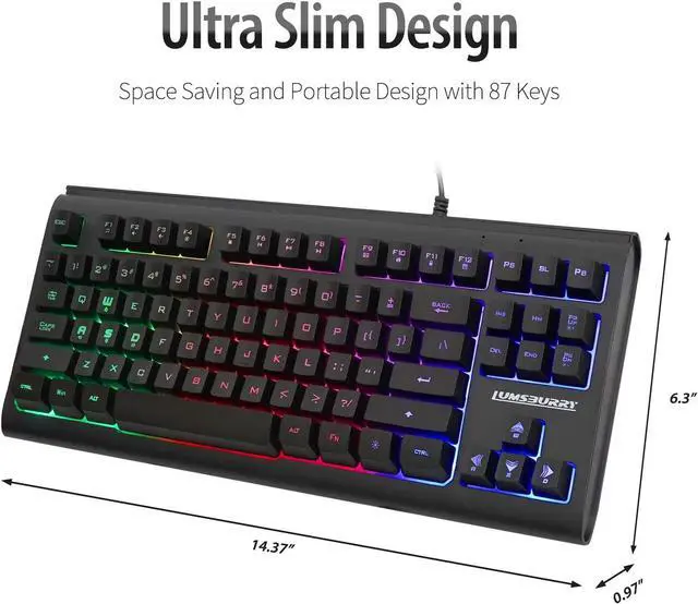 Alt view image 5 of 7 - Rainbow LED Backlit 87 Keys Gaming Keyboard Compact Keyboard with 12 Multimedia Shortcut Keys USB Wired Keyboard for PC Gamers Office
