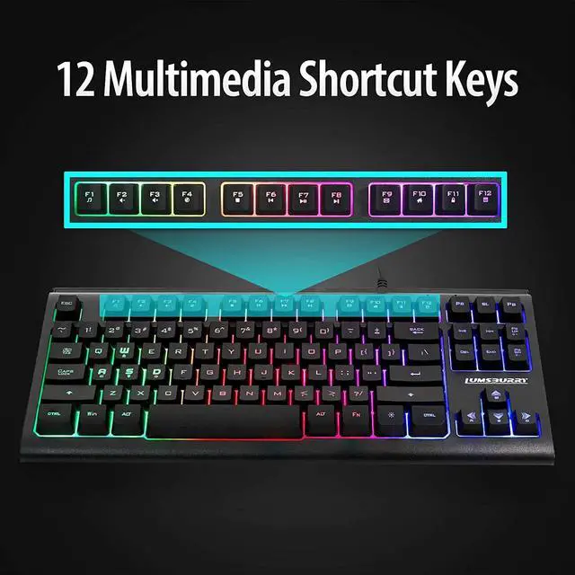 Alt view image 4 of 7 - Rainbow LED Backlit 87 Keys Gaming Keyboard Compact Keyboard with 12 Multimedia Shortcut Keys USB Wired Keyboard for PC Gamers Office