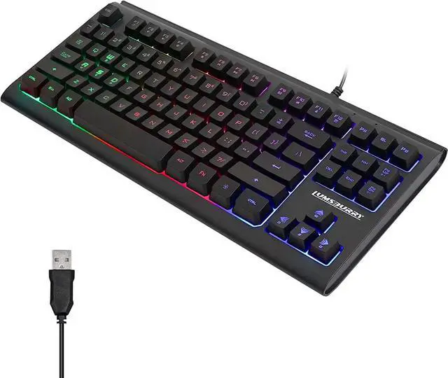 Alt view image 6 of 7 - Rainbow LED Backlit 87 Keys Gaming Keyboard Compact Keyboard with 12 Multimedia Shortcut Keys USB Wired Keyboard for PC Gamers Office