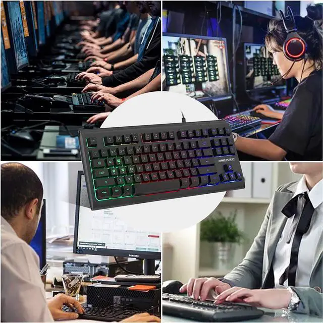 Alt view image 7 of 7 - Rainbow LED Backlit 87 Keys Gaming Keyboard Compact Keyboard with 12 Multimedia Shortcut Keys USB Wired Keyboard for PC Gamers Office