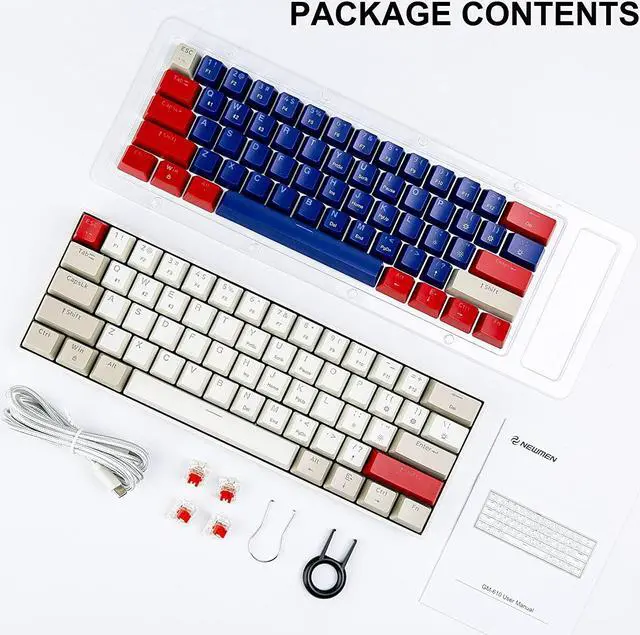 Alt view image 6 of 7 - Newmen GM610 60% Wireless Mechanical Gaming Keyboard,Wired/Bluetooth Keyboard with Extra Keycap Set,RGB Backlit,61 Anti-Ghosting Keys,Programmable,Hot-Swappable,for Windows Mac Android(Red Switch)