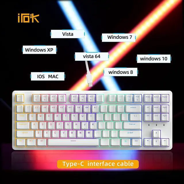 Alt view image 6 of 6 - FE87/104 RGB Mechanical Keyboard, Hot Swappable Gaming Keyboard, Customizable Backlit, Magnet Upper Cover Type-C Wired Keyboard for Mac Windows-White/Brown switch
