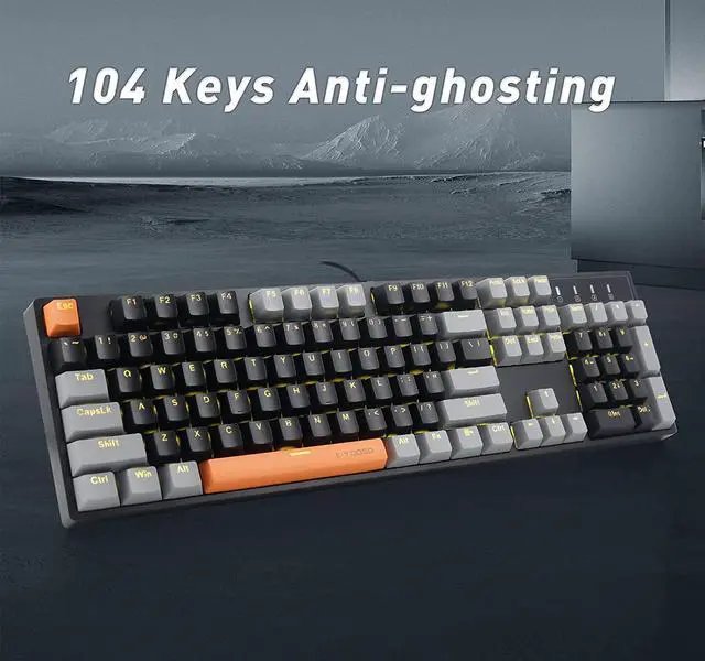 Alt view image 2 of 7 - E-YOOSO Z-14 Mechanical Gaming Keyboard Red Switches 104 Key, Mechanical Keyboard Solid Yellow Backlit, Full-Size Computer Keyboards for Office PC Gamer, Black&Grey