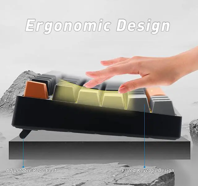 Alt view image 5 of 7 - E-YOOSO Z-14 Mechanical Gaming Keyboard Red Switches 104 Key, Mechanical Keyboard Solid Yellow Backlit, Full-Size Computer Keyboards for Office PC Gamer, Black&Grey