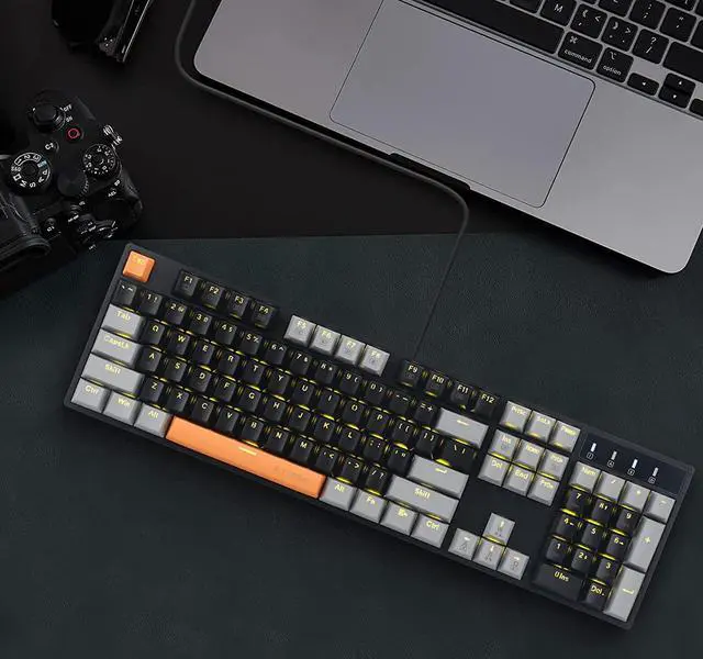 Alt view image 7 of 7 - E-YOOSO Z-14 Mechanical Gaming Keyboard Red Switches 104 Key, Mechanical Keyboard Solid Yellow Backlit, Full-Size Computer Keyboards for Office PC Gamer, Black&Grey