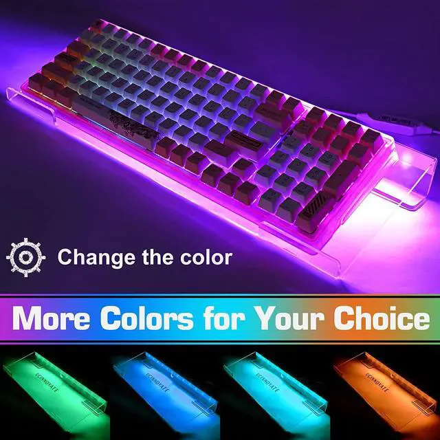 Alt view image 3 of 6 - UCINNOVATE RGB Acrylic Computer Keyboard Stand, LED Backlit Keyboard Stand Tray, Gaming Keyboard USB Interface Titled Keyboard Stand for Easy Ergonomic Typing and Working Office Desk, Home, School