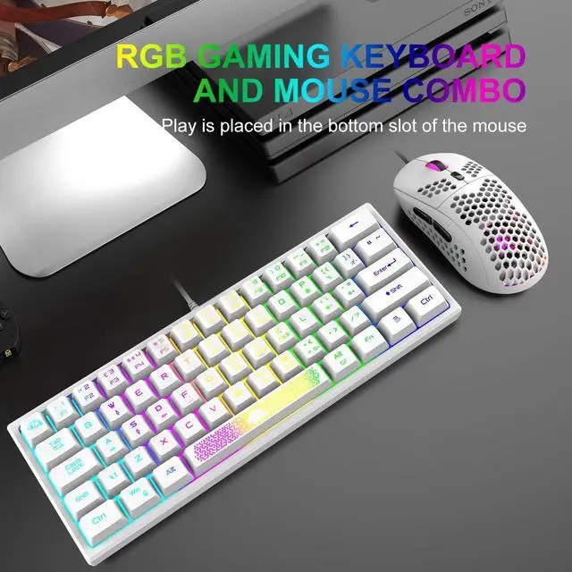 Alt view image 3 of 7 - 60% Gaming Keyboard and Mouse Combo Samll Mini RGB LED Backlight Mechanical Feeling and RGB 6400 DPI Honeycomb Optical Mouse,Gaming Mouse pad for Gamers and Typists
