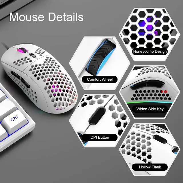 Alt view image 5 of 7 - 60% Gaming Keyboard and Mouse Combo Samll Mini RGB LED Backlight Mechanical Feeling and RGB 6400 DPI Honeycomb Optical Mouse,Gaming Mouse pad for Gamers and Typists