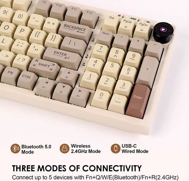Alt view image 3 of 7 - EPOMAKER RT100 97 Keys Gasket BT5.0/2.4G/USB-C Mechanical Gaming Keyboard with Customizable Display Screen, Knob, Hot Swappable Socket, 5000mAh Battery for Win/Mac(Epomaker Flamingo Switch)