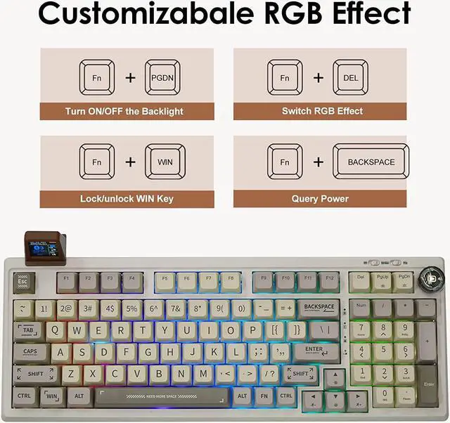 Alt view image 6 of 7 - EPOMAKER RT100 97 Keys Gasket BT5.0/2.4G/USB-C Mechanical Gaming Keyboard with Customizable Display Screen, Knob, Hot Swappable Socket, 5000mAh Battery for Win/Mac(Epomaker Flamingo Switch)