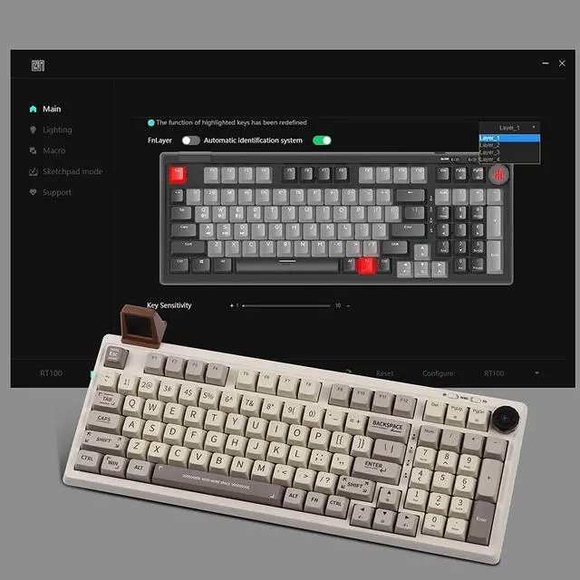Alt view image 7 of 7 - EPOMAKER RT100 97 Keys Gasket BT5.0/2.4G/USB-C Mechanical Gaming Keyboard with Customizable Display Screen, Knob, Hot Swappable Socket, 5000mAh Battery for Win/Mac(Epomaker Flamingo Switch)