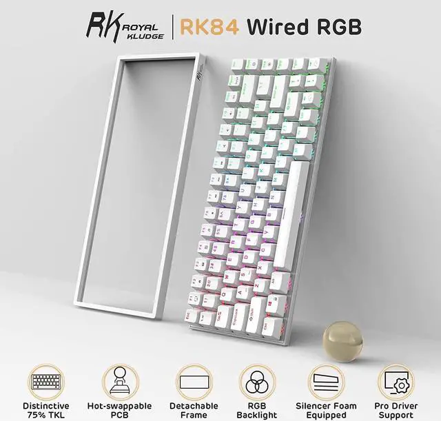 Alt view image 2 of 7 - RK ROYAL KLUDGE RK84 Wired RGB 75% Hot Swappable Mechanical Keyboard, 84 Keys Tenkeyless TKL Gaming Keyboard w/Programmable Software, RK Red Switch