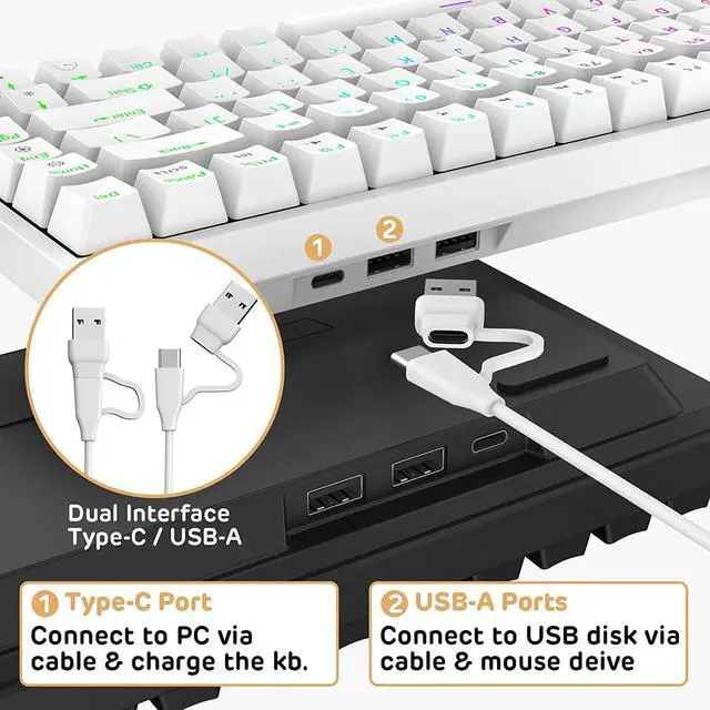 Alt view image 4 of 7 - RK ROYAL KLUDGE RK84 Wired RGB 75% Hot Swappable Mechanical Keyboard, 84 Keys Tenkeyless TKL Gaming Keyboard w/Programmable Software, RK Red Switch