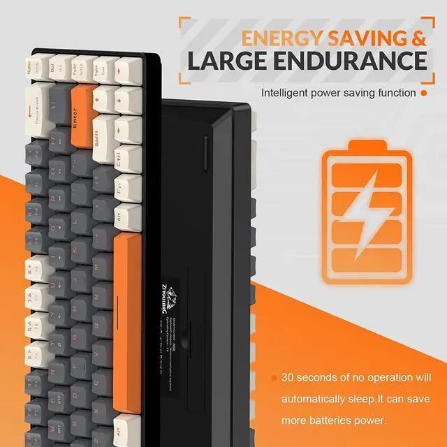 Alt view image 5 of 7 - MAGIC-REFINER 60% Wireless Mechanical Keyboard, Bluetooth 5.0/2.4GHz with Dual Mode 2-in-1 Receiver, Compact 68-Key Hot Swappable Ergonomic Gaming Keyboard, Clicky Blue Switch for PC Mac Smartphone