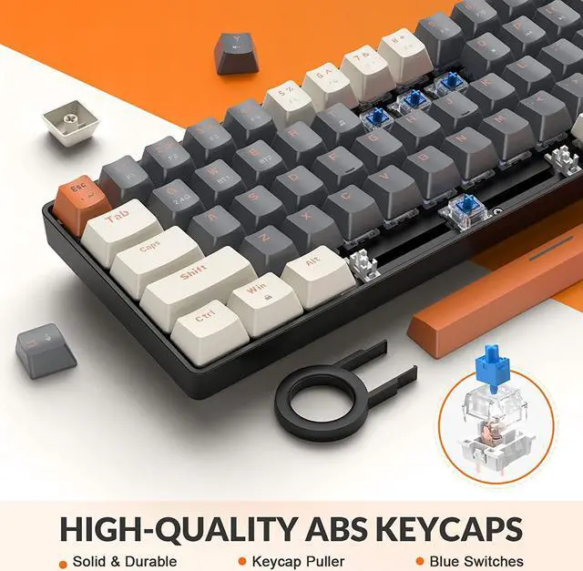 Alt view image 6 of 7 - MAGIC-REFINER 60% Wireless Mechanical Keyboard, Bluetooth 5.0/2.4GHz with Dual Mode 2-in-1 Receiver, Compact 68-Key Hot Swappable Ergonomic Gaming Keyboard, Clicky Blue Switch for PC Mac Smartphone