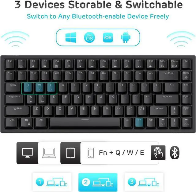 Alt view image 4 of 7 - RK ROYAL KLUDGE RK84 Blue Backlit 75% Triple Mode BT5.0/2.4G/USB-C Hot Swappable Mechanical Keyboard, 84 Keys Tenkeyless Mechanical Keyboard w/Detachable Frame & Programmable Software, Blue Switch