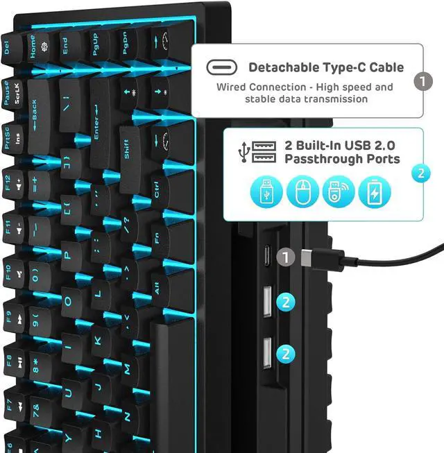 Alt view image 6 of 7 - RK ROYAL KLUDGE RK84 Blue Backlit 75% Triple Mode BT5.0/2.4G/USB-C Hot Swappable Mechanical Keyboard, 84 Keys Tenkeyless Mechanical Keyboard w/Detachable Frame & Programmable Software, Blue Switch