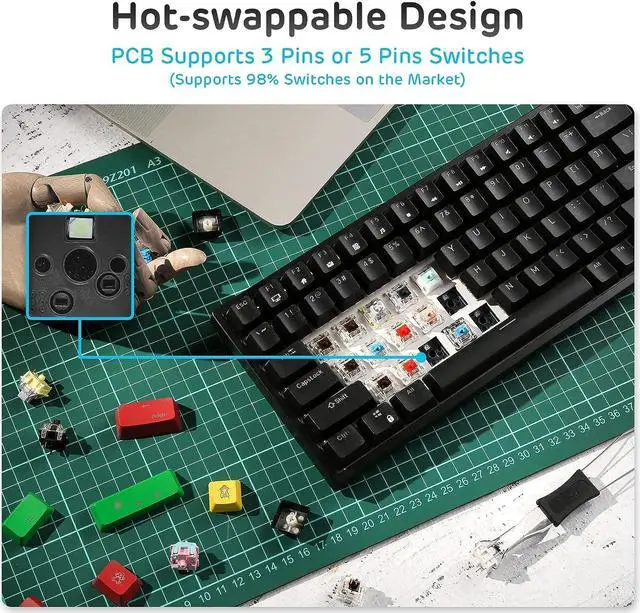 Alt view image 5 of 7 - RK ROYAL KLUDGE RK84 Blue Backlit 75% Triple Mode BT5.0/2.4G/USB-C Hot Swappable Mechanical Keyboard, 84 Keys Tenkeyless Mechanical Keyboard w/Detachable Frame & Programmable Software, Blue Switch