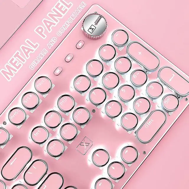 Alt view image 4 of 6 - Basaltech Pink Mechanical Gaming Keyboard Retro Steampunk Vintage Typewriter Style Keyboard 104 Keys Anti-Ghosting Blue Switches with LED Backlight Wired USB Metal Panel Round keycap (Pink -SK)