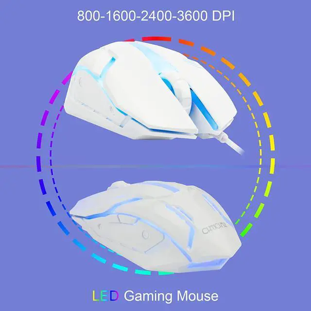 Alt view image 4 of 6 - CHONCHOW 87 Keys TKL Wired Gaming Keyboard, Rainbow Led Backlight, White Keyboard and Mouse 3200DPI Combo Compatible with PC Laptop Ps4 Ps5 Xbox Gamer