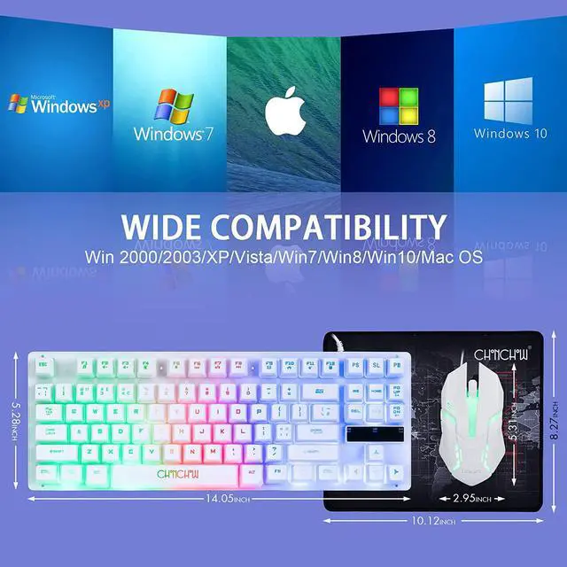 Alt view image 5 of 6 - CHONCHOW 87 Keys TKL Wired Gaming Keyboard, Rainbow Led Backlight, White Keyboard and Mouse 3200DPI Combo Compatible with PC Laptop Ps4 Ps5 Xbox Gamer