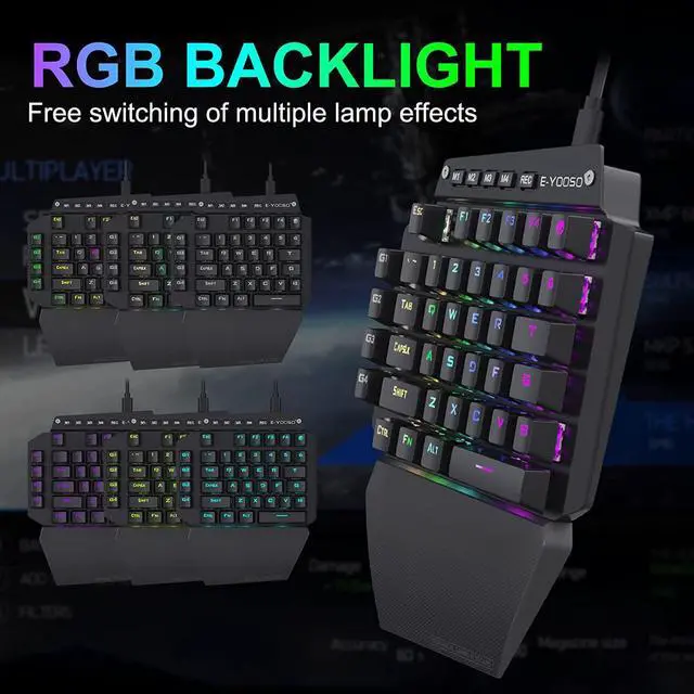 Alt view image 3 of 7 - K-700 One Handed Mechanical Gaming Keyboard with RGB Led Backlit, Black switches, Macro Keys, Detachable Palm Rest, USB C Cable, 44-Key for LOL/Wow/Dota 2 / PUBG/CF