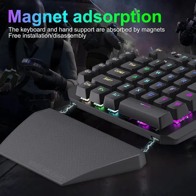 Alt view image 6 of 7 - K-700 One Handed Mechanical Gaming Keyboard with RGB Led Backlit, Black switches, Macro Keys, Detachable Palm Rest, USB C Cable, 44-Key for LOL/Wow/Dota 2 / PUBG/CF