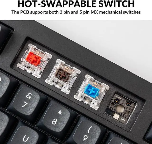 Alt view image 3 of 7 - Keychron V5 Wired Custom Mechanical Keyboard Knob Version, 96% Layout QMK/VIA Programmable with Hot-swappable Keychron K Pro Red Switch Compatible with Mac Windows Linux Black (Non-Transparent)